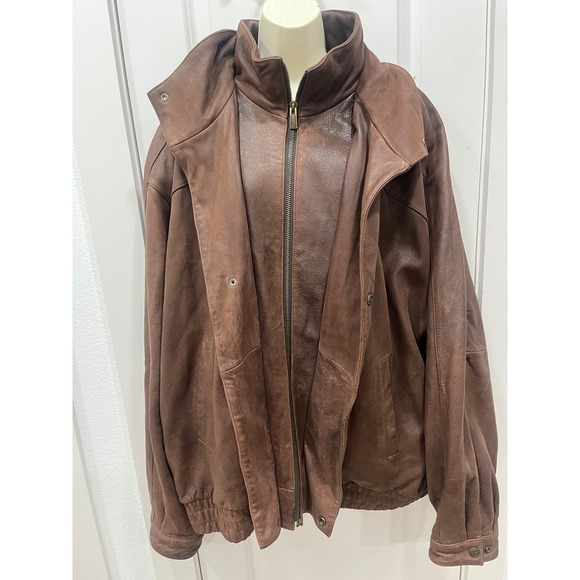 Wilsons Leather Men's Brown Genuine Leather Bomber Jacket Full Zip Size XL - Picture 8 of 16